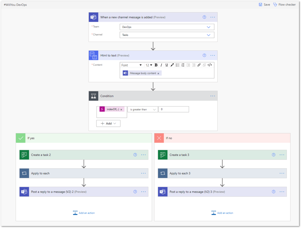 Screenshot: Test flow in Microsoft Teams. 