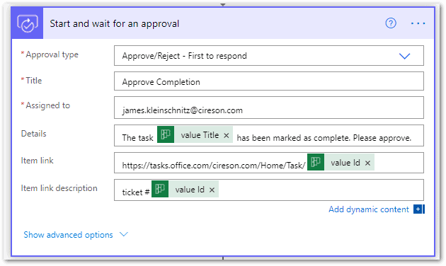 Screenshot: add approval action step, creating Microsoft Teams workflow. 