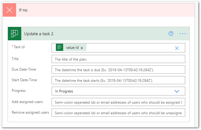 Screenshot: change task status, creating Microsoft Teams workflow. 