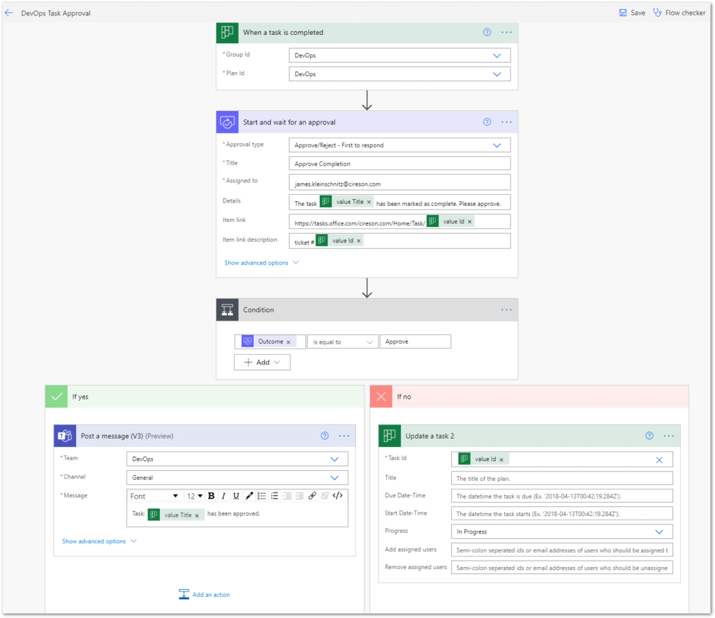 Screenshot: test Microsoft Teams workflow. 