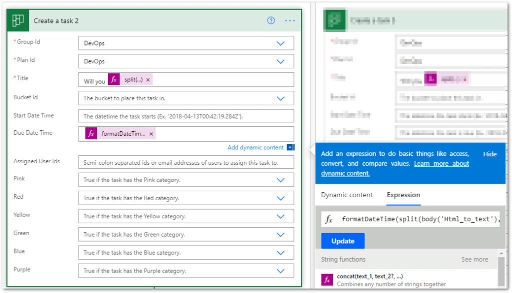 Screenshot: create a task and due date in Microsoft Teams. 