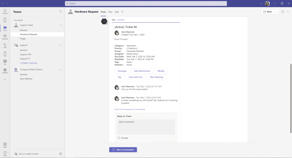 Group in Teams App - Channel with Ticket