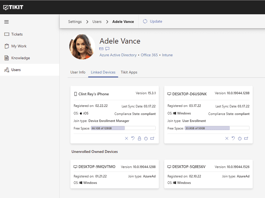 Tikit Intune integration screenshot