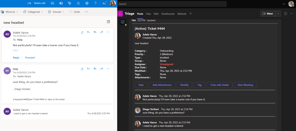 Email ticketing in Tikit