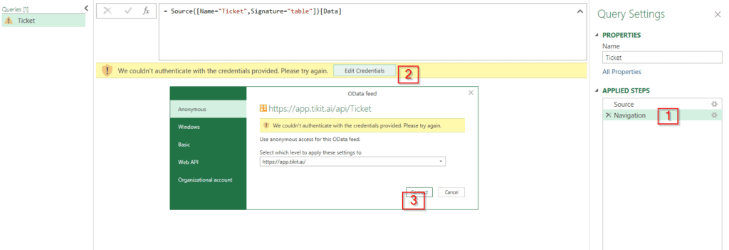 Connect Excel to Tikit step 8