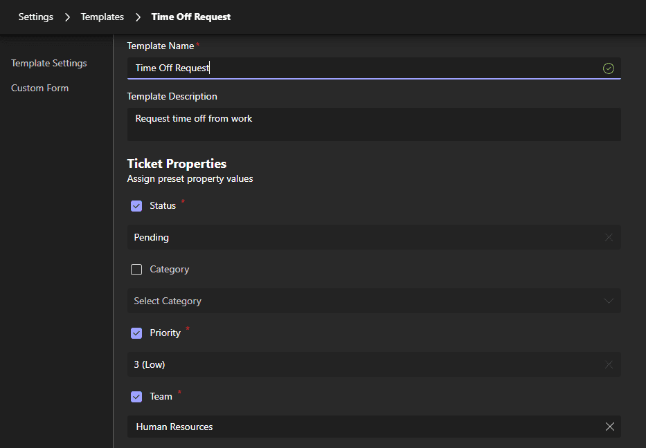 Tikit Multi-Department: create a template screenshot